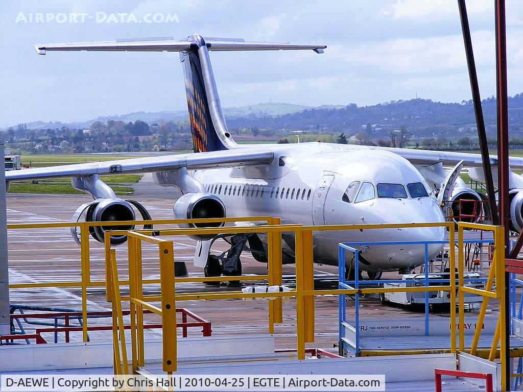 D-AEWE, 1987 British Aerospace BAe.146-200 C/N E2077, Eurowings 146 at Exeter Airport for maintenance with flybe