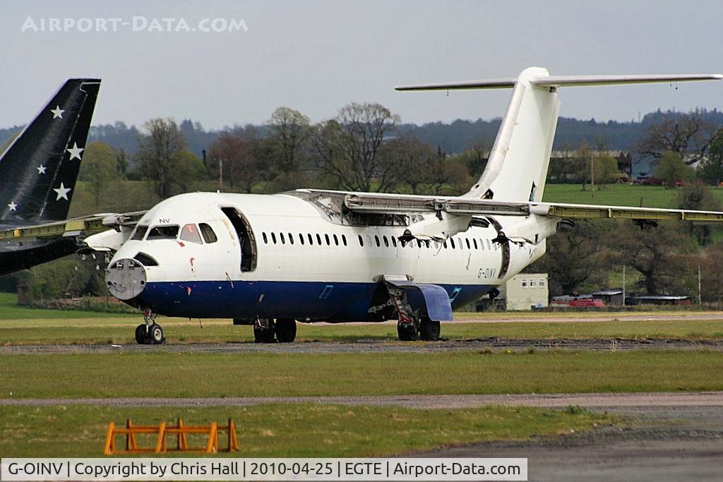G-OINV, 1990 British Aerospace BAe.146-300 C/N E3171, in storage at Exeter Airport