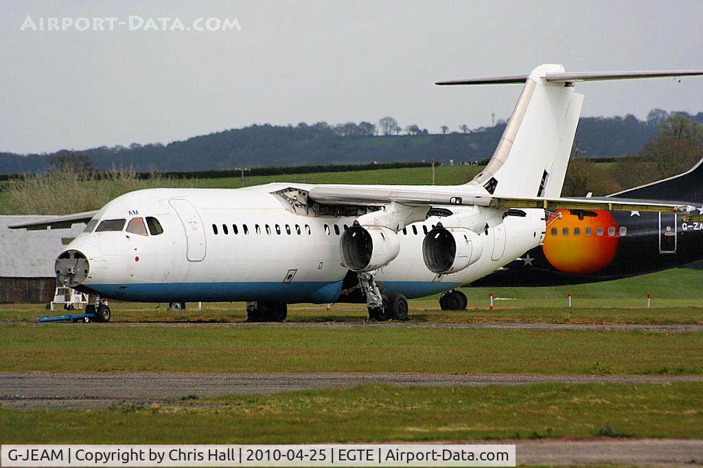 G-JEAM, 1989 British Aerospace BAe.146-300 C/N E3128, in storage at Exeter Airport