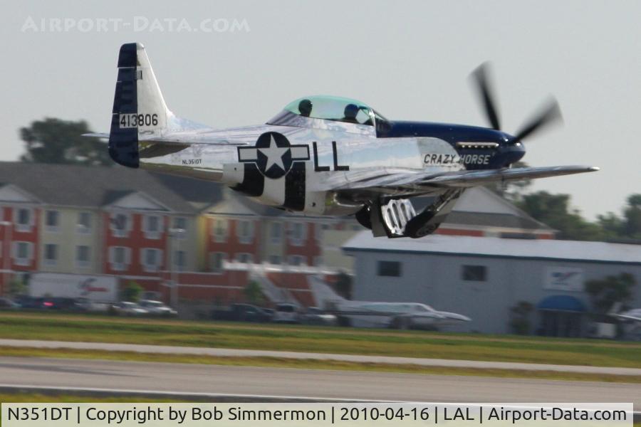 N351DT, 1944 North American P-51D Mustang C/N 122-41042, Departing Lakeland, FL during Sun N Fun 2010