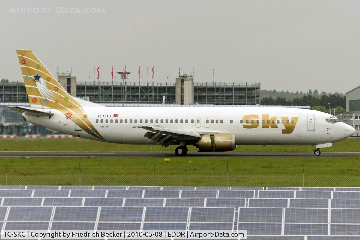 TC-SKG, 1991 Boeing 737-4Q8 C/N 25371, decelerating after touchdown