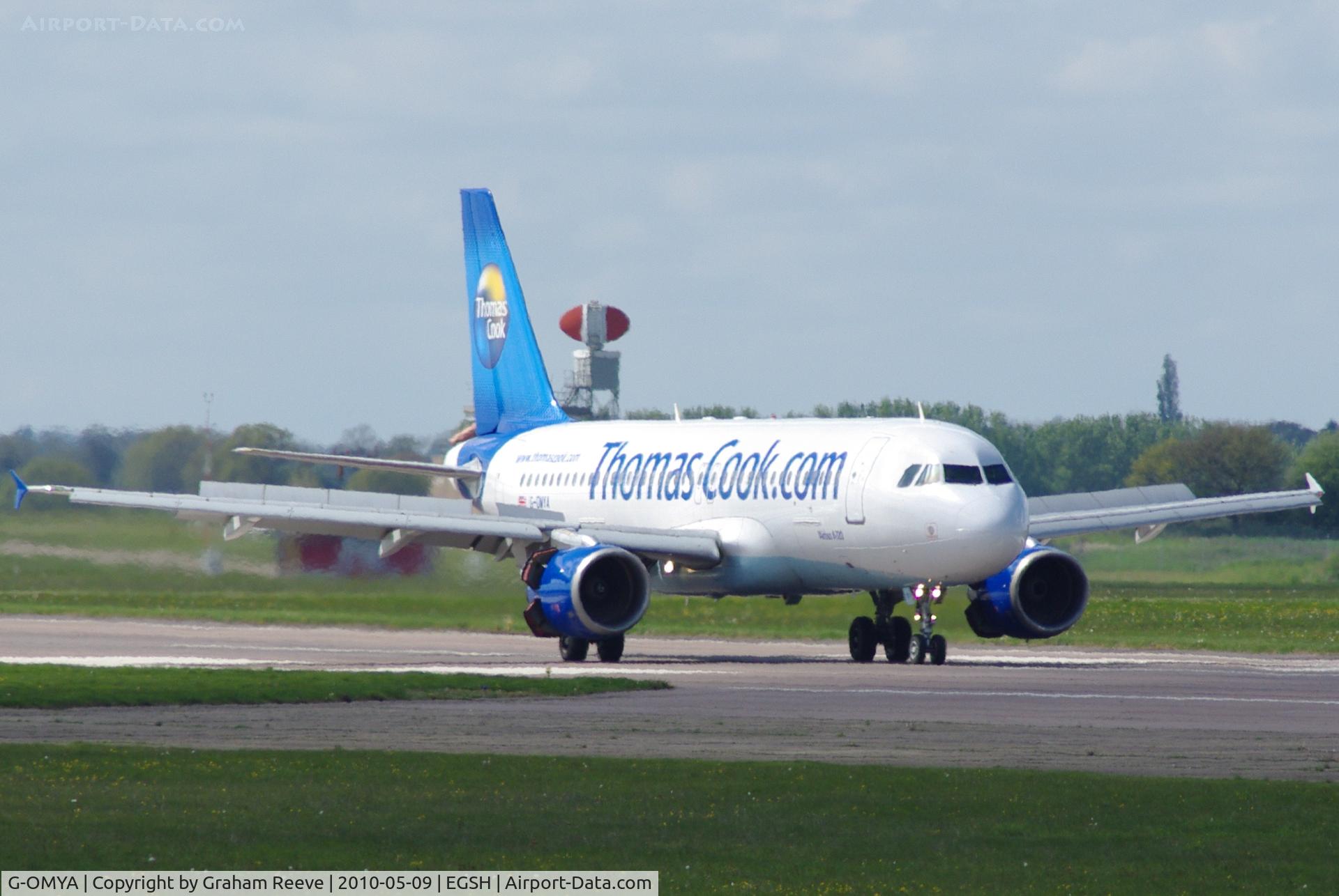 G-OMYA, 1997 Airbus A320-214 C/N 716, Landing at Norwich.