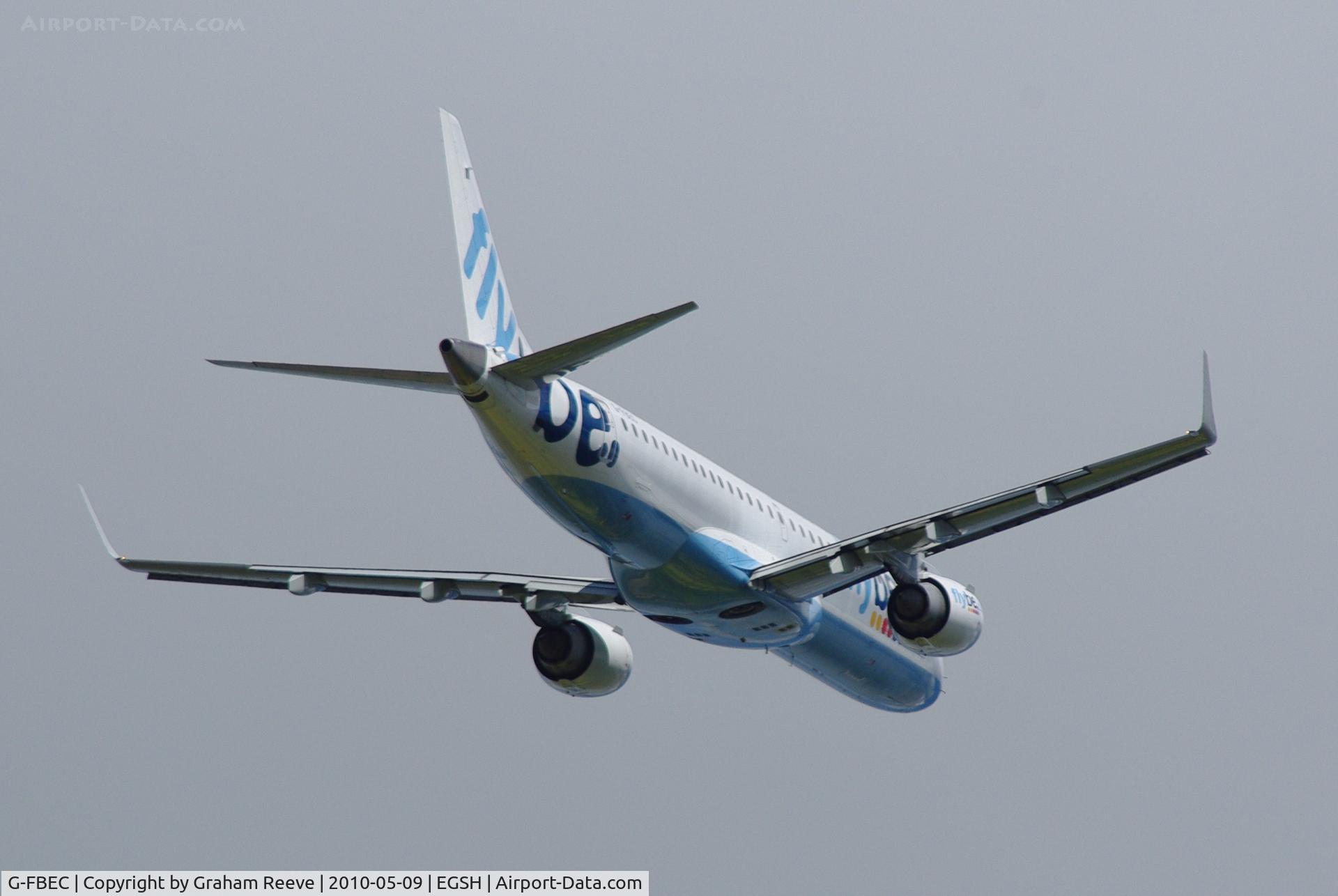 G-FBEC, 2006 Embraer 195LR (ERJ-190-200LR) C/N 19000069, Departing Norwich.