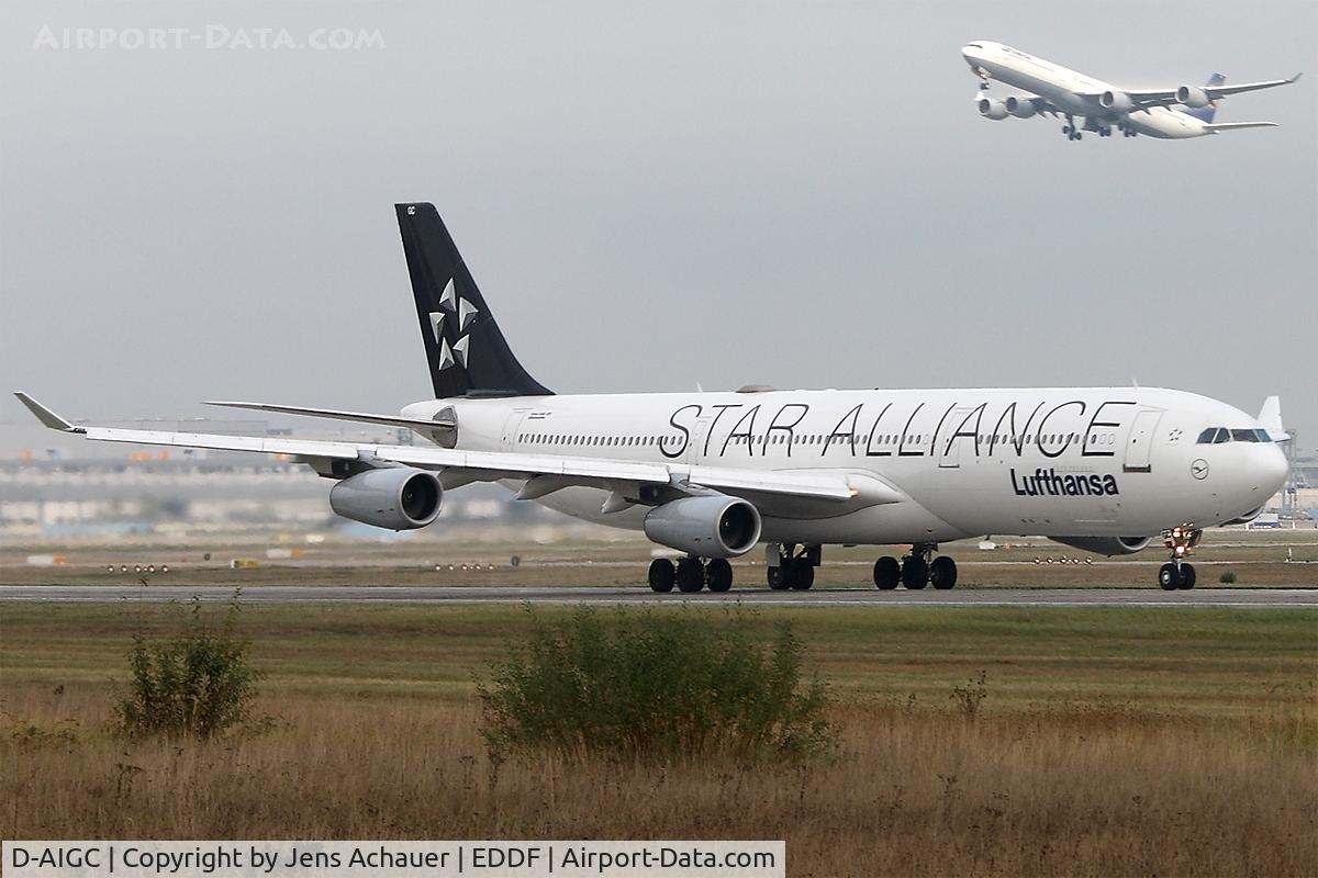 D-AIGC, 1993 Airbus A340-311 C/N 027, In the background the A346, the big brother, is taking off