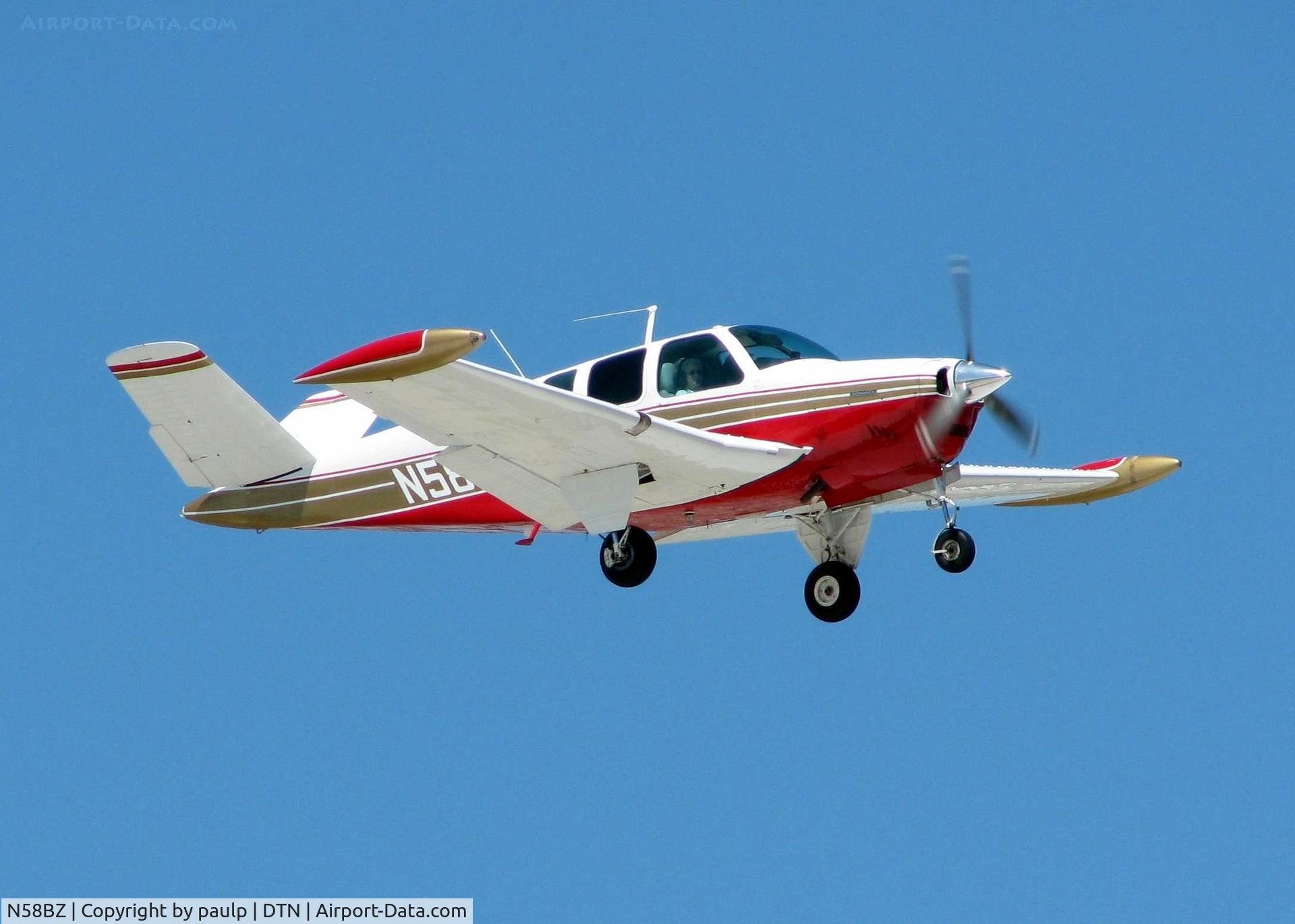 N58BZ, 1958 Beech J35 Bonanza C/N D-5423, Landing at Downtown Shreveport.
