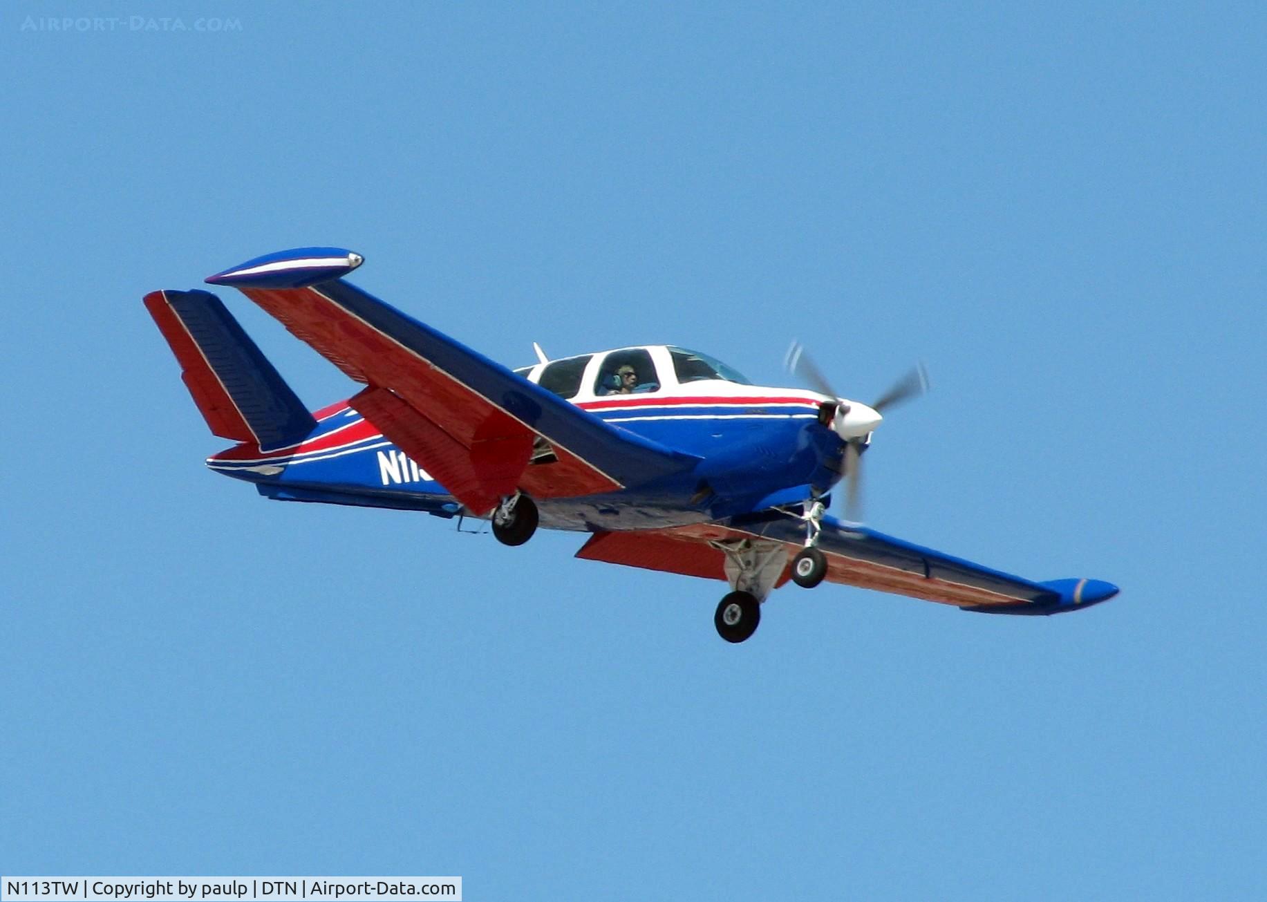 N113TW, 1973 Beech V35B Bonanza C/N D-9539, Landing at Downtown Shreveport. I love the colors on this aircraft!