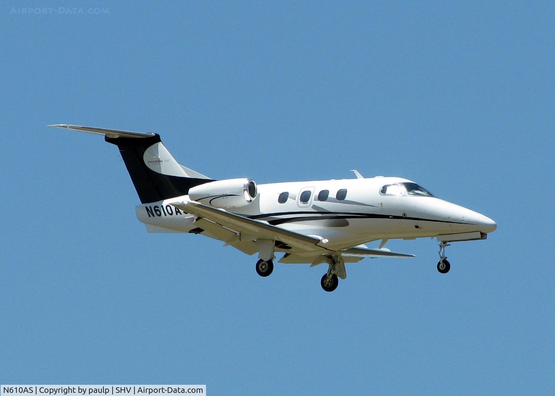 N610AS, 2009 Embraer EMB-500 Phenom 100 C/N 50000044, Landing at Shreveport Regional.