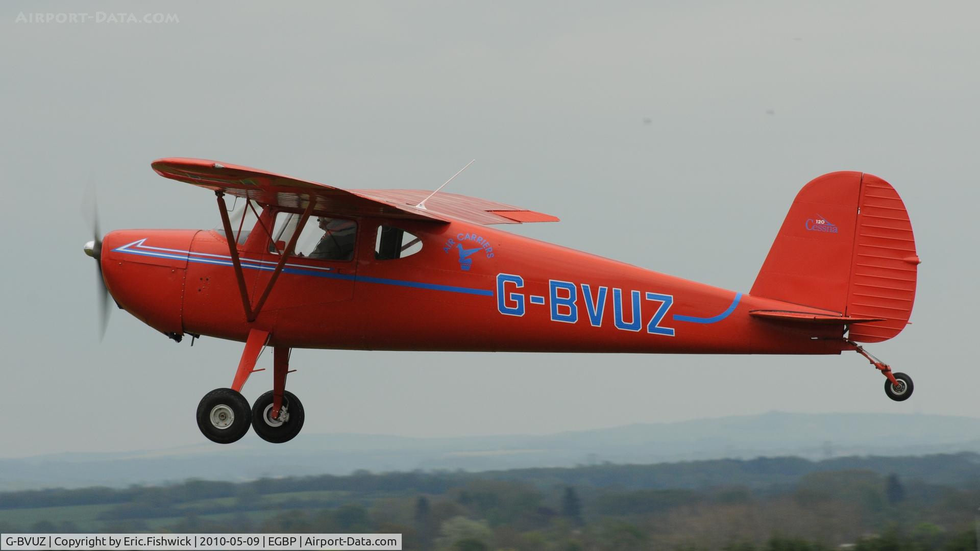 G-BVUZ, 1946 Cessna 120 C/N 11334, 41. G-BVUZ departing at Kemble Airport (Great Vintage Flying Weekend)