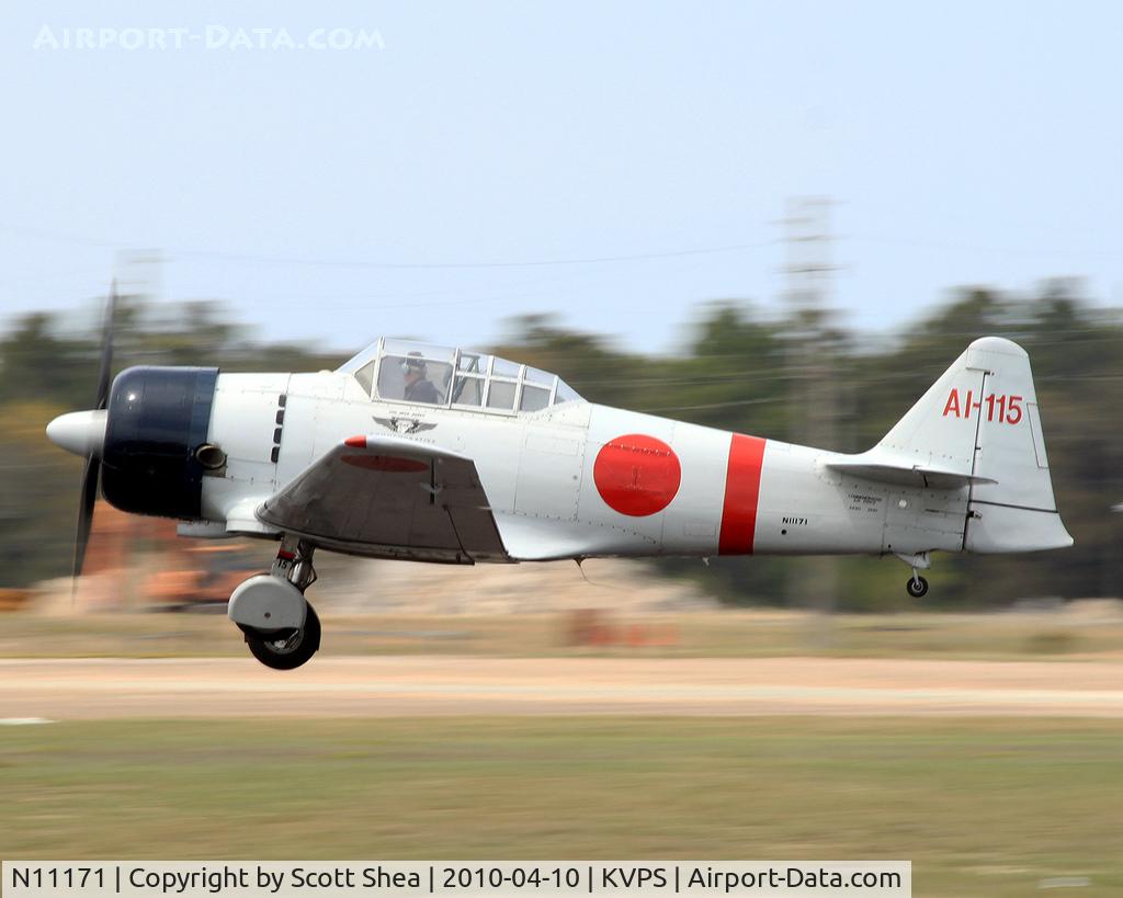 N11171, 1942 North American AT-6B Texan C/N 84-7800, Taking off at VPS for the Tora! Tora! Tora!