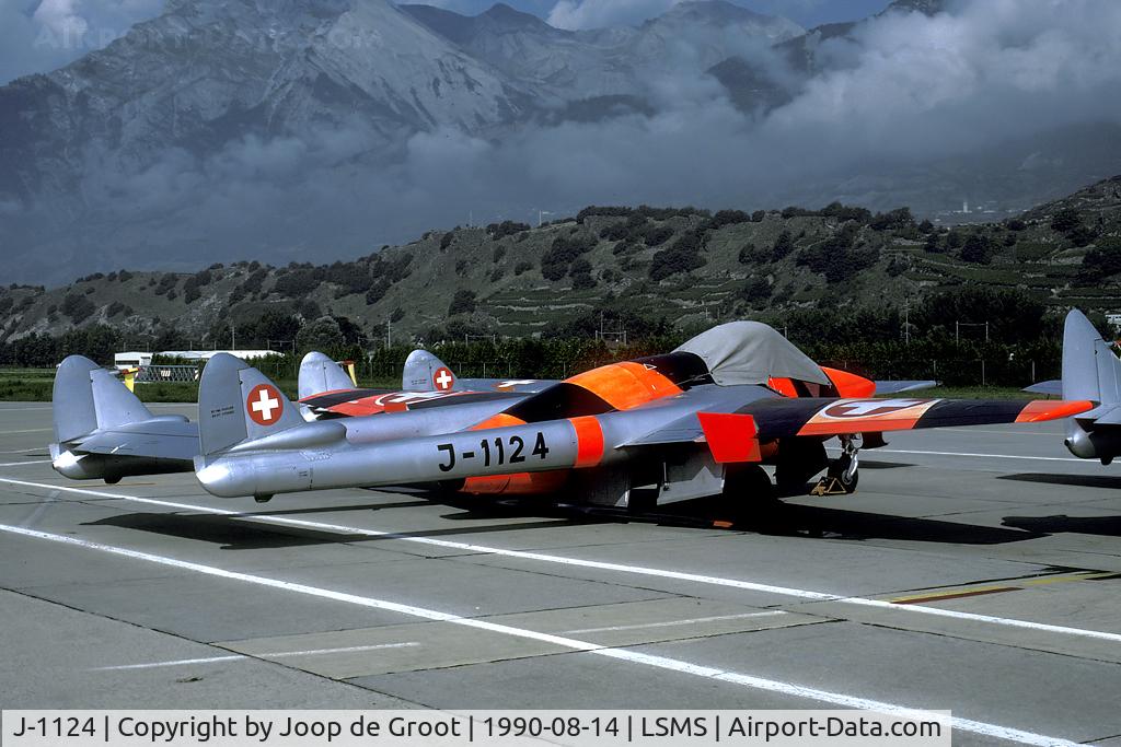 J-1124, De Havilland (FFA) Vampire FB.6 (DH-100) C/N 633, In 1990 many Swiss Vampires were stored at Sion pending their sale.