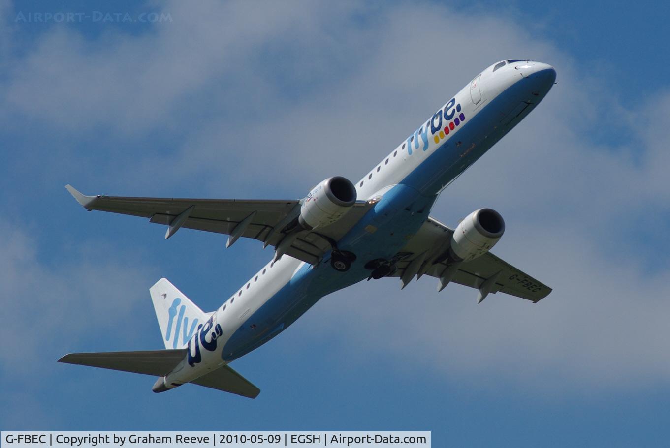 G-FBEC, 2006 Embraer 195LR (ERJ-190-200LR) C/N 19000069, Departing Norwich.