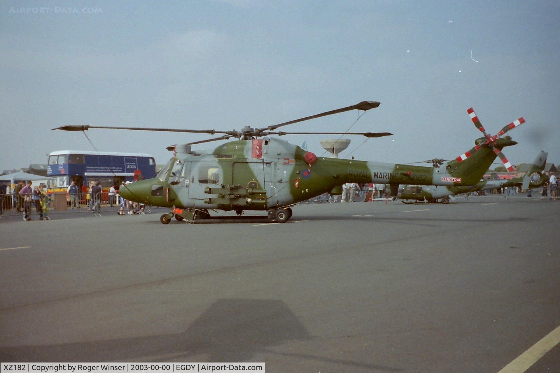 XZ182, 1978 Westland Lynx AH.7 C/N 058, Royal Marines Lynx of 847 NAS at a RNAS Yeovilton Naval Air Day in early 2000's.
