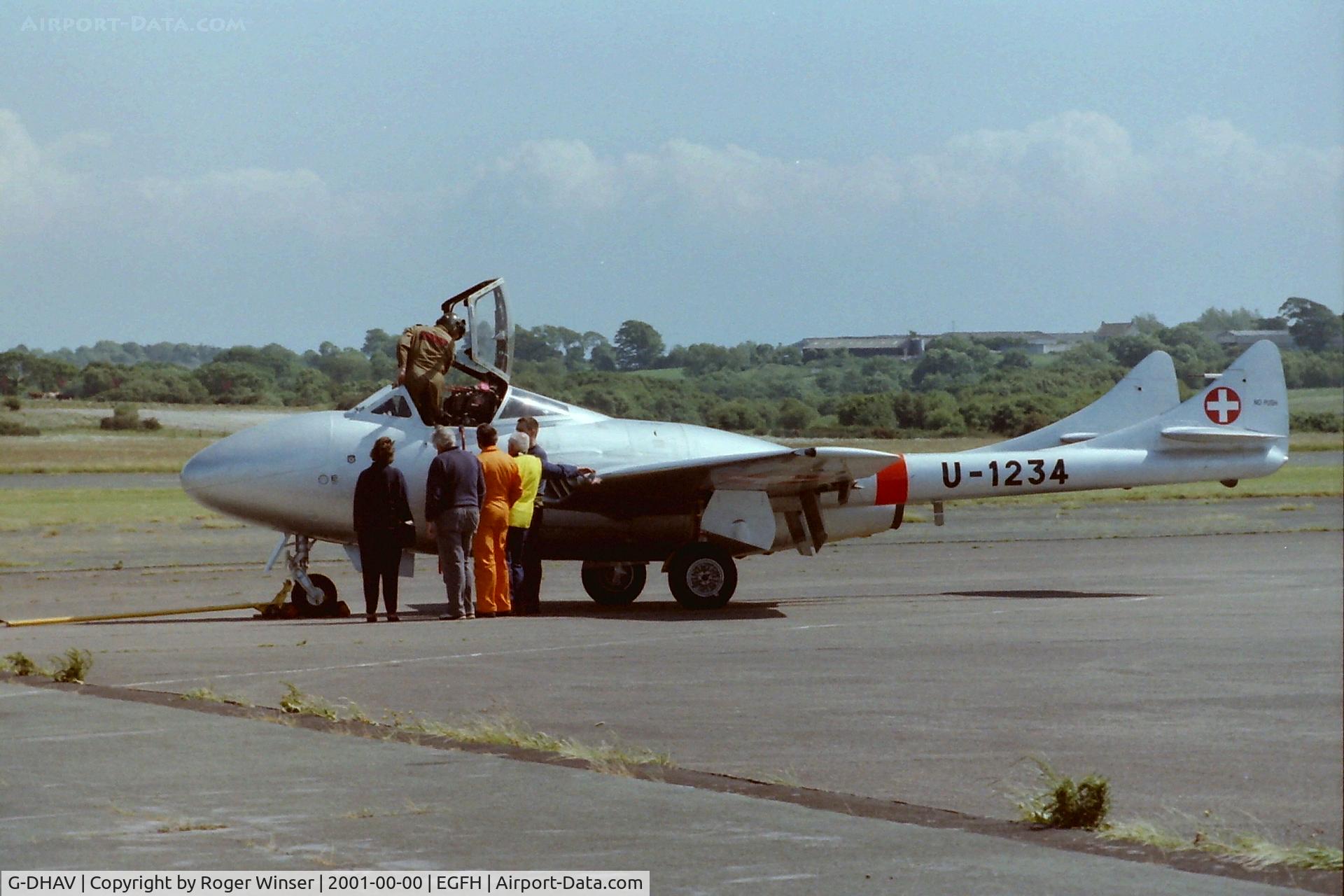 G-DHAV, 1956 De Havilland DH-115 Vampire T.11 C/N 48913, DHA's ex-Swiss AF DH Vampire T.55/U-1234. Photo taken in early 2001