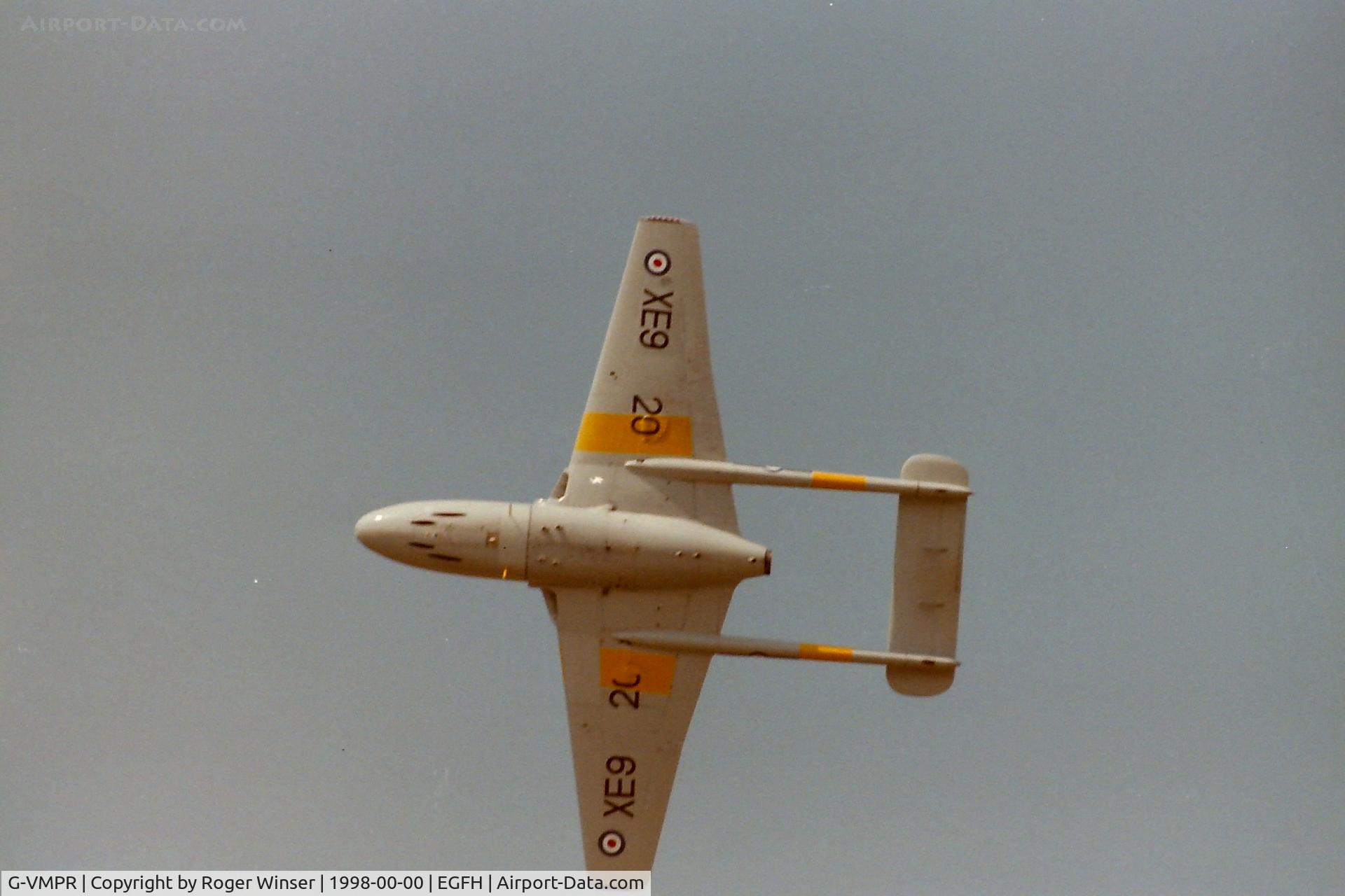 G-VMPR, 1955 De Havilland DH-115 Vampire T.11 C/N 15621, Retaining it's RAF CFS markings and serial number (XE920). Photo taken in 1998?