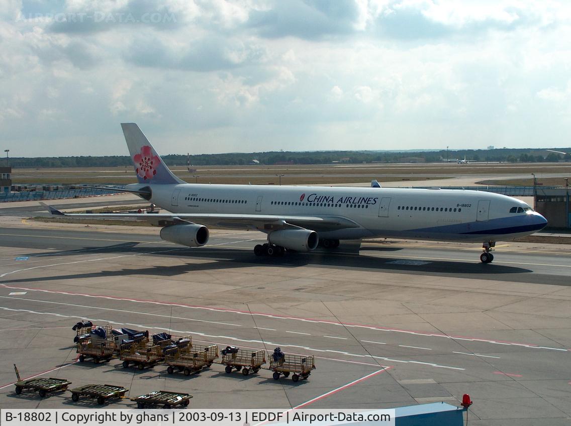 B-18802, 2001 Airbus A340-313X C/N 406, Taxiing to the runway for flight back to Taiwan