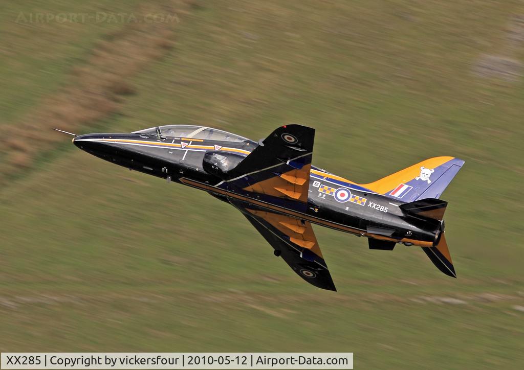 XX285, 1979 Hawker Siddeley Hawk T.1A C/N 111/312110, Royal Air Force. Operated by 100 Squadron. Painted in a special scheme to celebrate the squadrons 90th anniversary. M6 Pass, Cumbria.