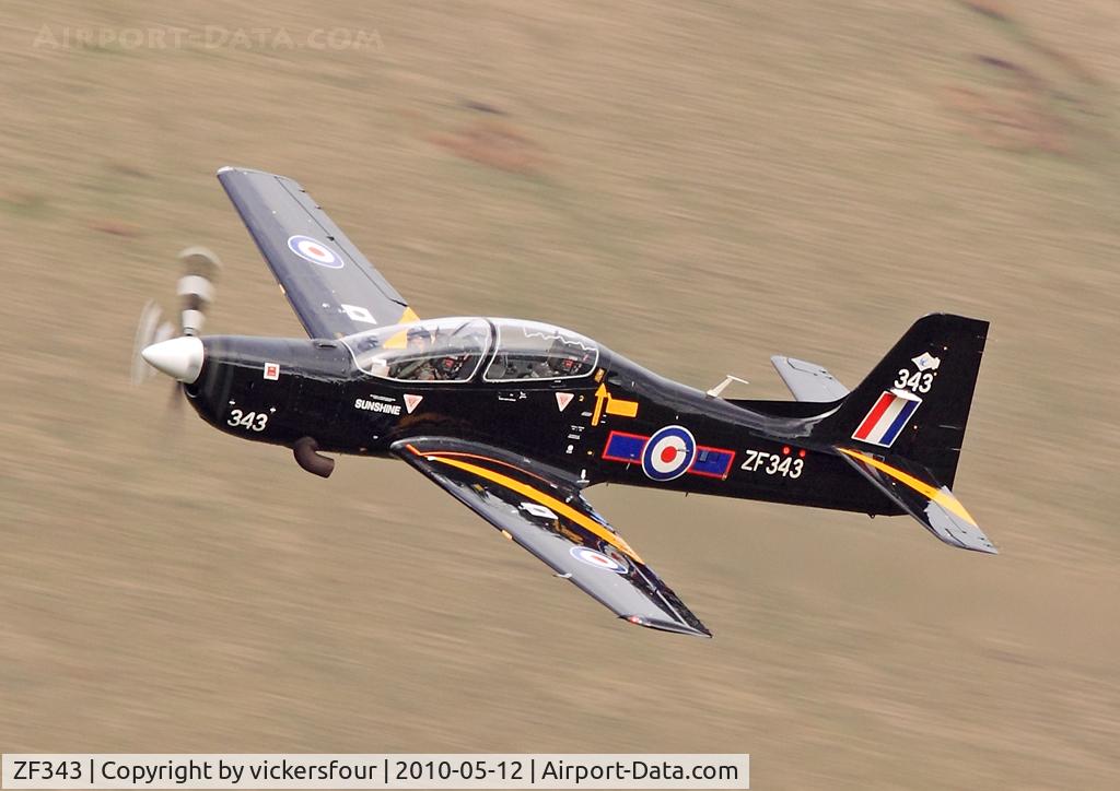 ZF343, 1991 Short S-312 Tucano T1 C/N S107/T78, Royal Air Force. Operated by 72 (R) Squadron. M6 Pass, Cumbria.