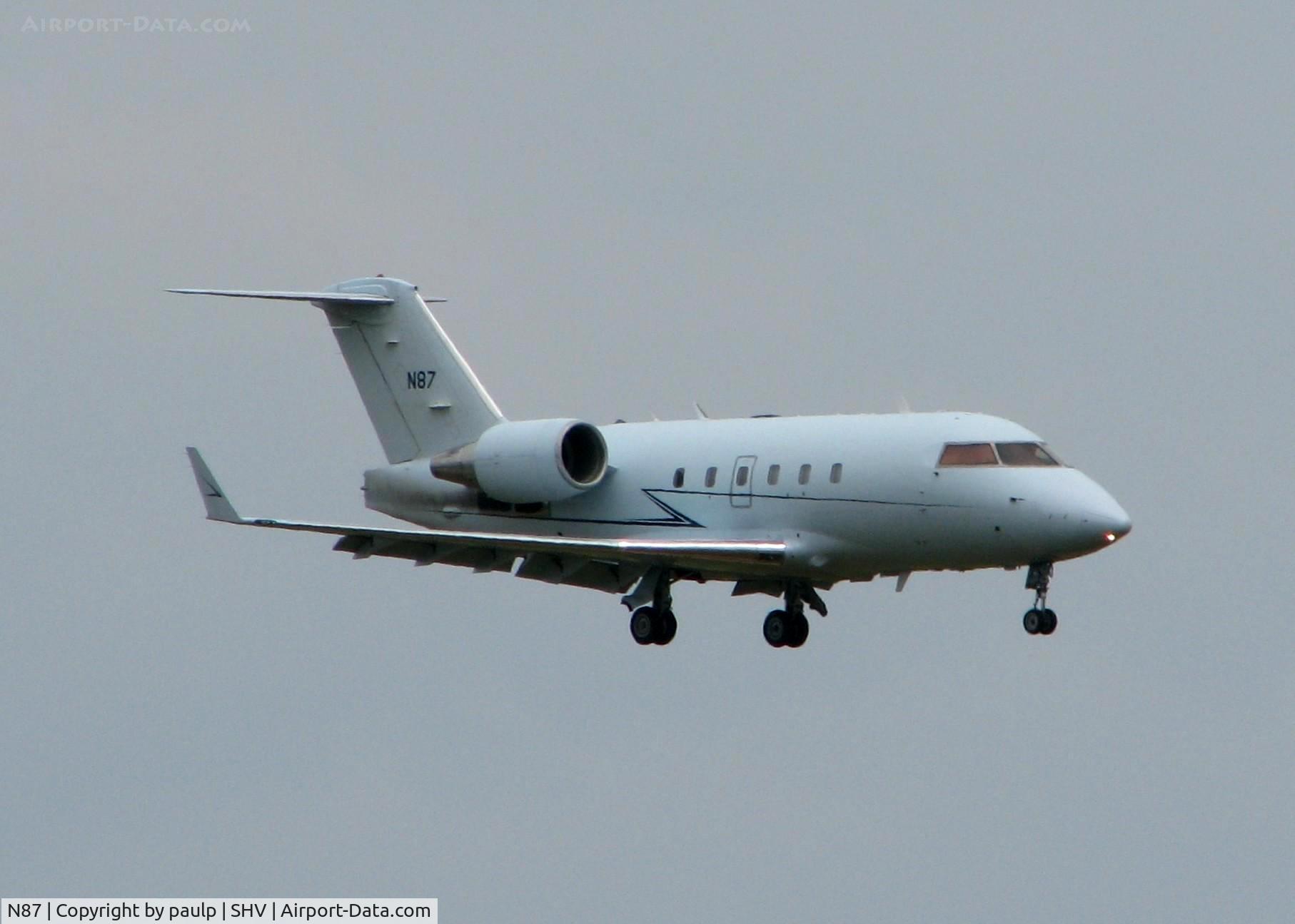 N87, 1995 Canadair Challenger 601-3R (CL-600-2B16) C/N 5190, Landing at Shreveport Regional.