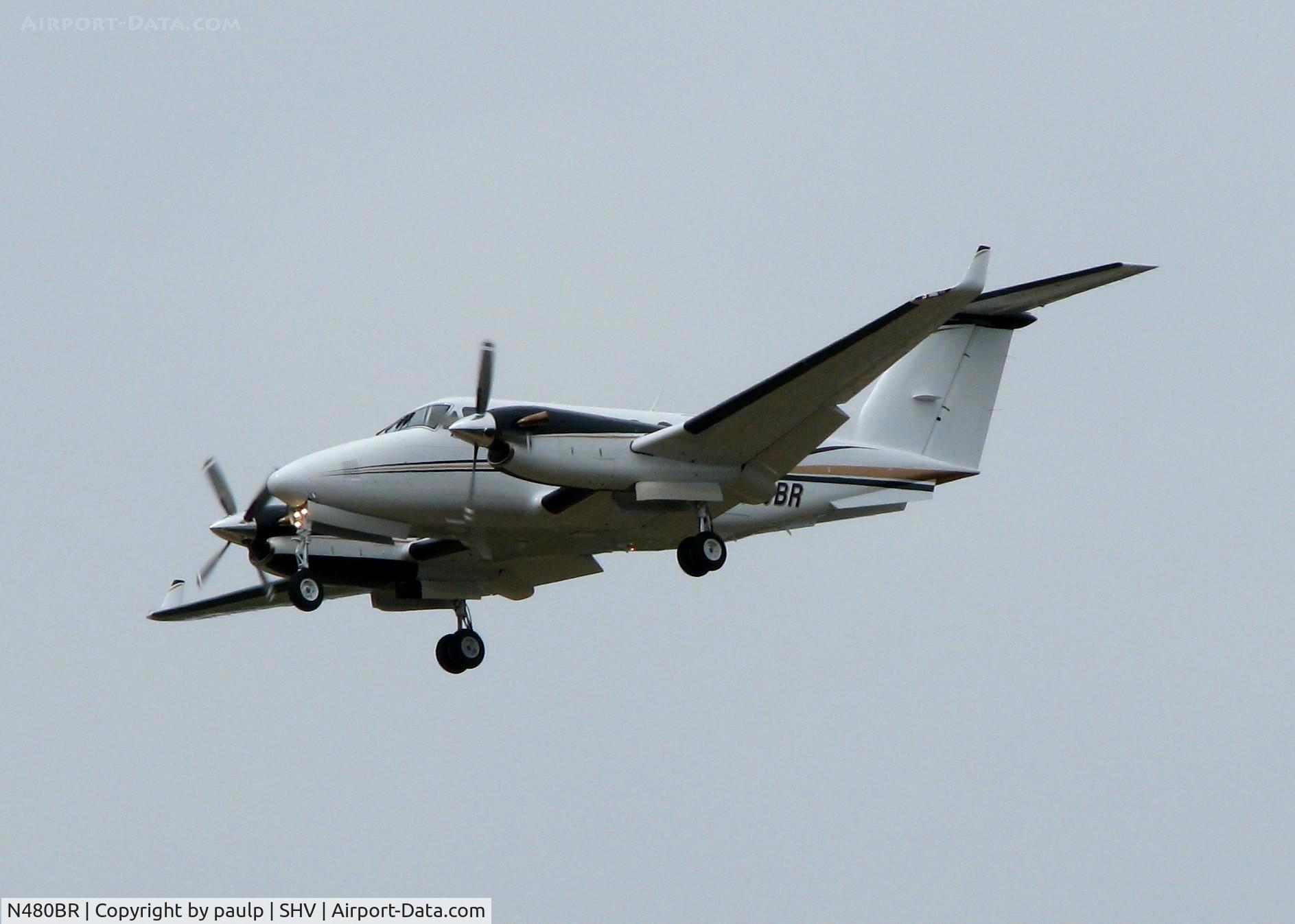 N480BR, 1990 Beech B200 King Air C/N BB-1355, Landing at Shreveport Regional.