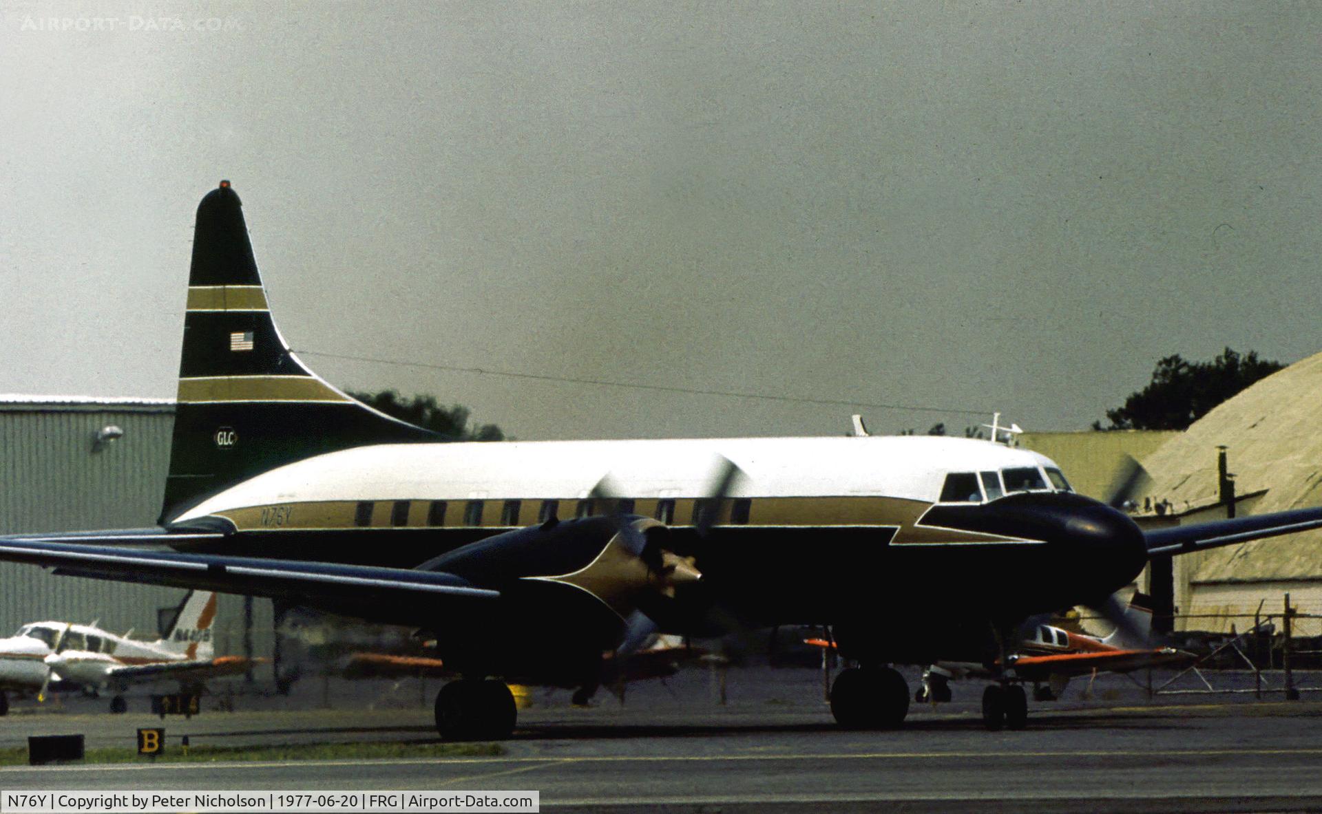 N76Y, 1954 Convair 580 C/N 214, Convair 580 at Republic Airport on Long Island in the Summer of 1977.