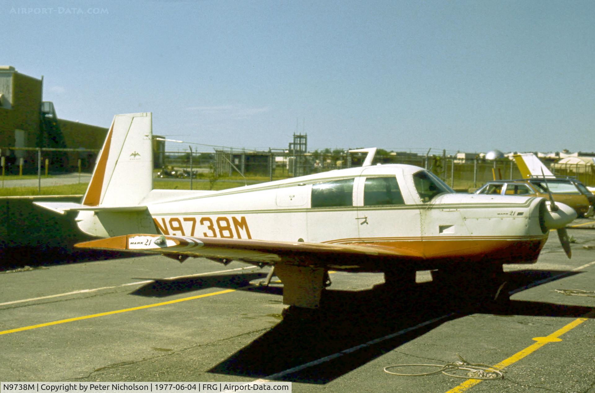 N9738M, 1967 Mooney M20C Ranger C/N 670032, Mooney M.20C Mk.21 parked at Republic Airport on Long Island in the Summer of 1977.