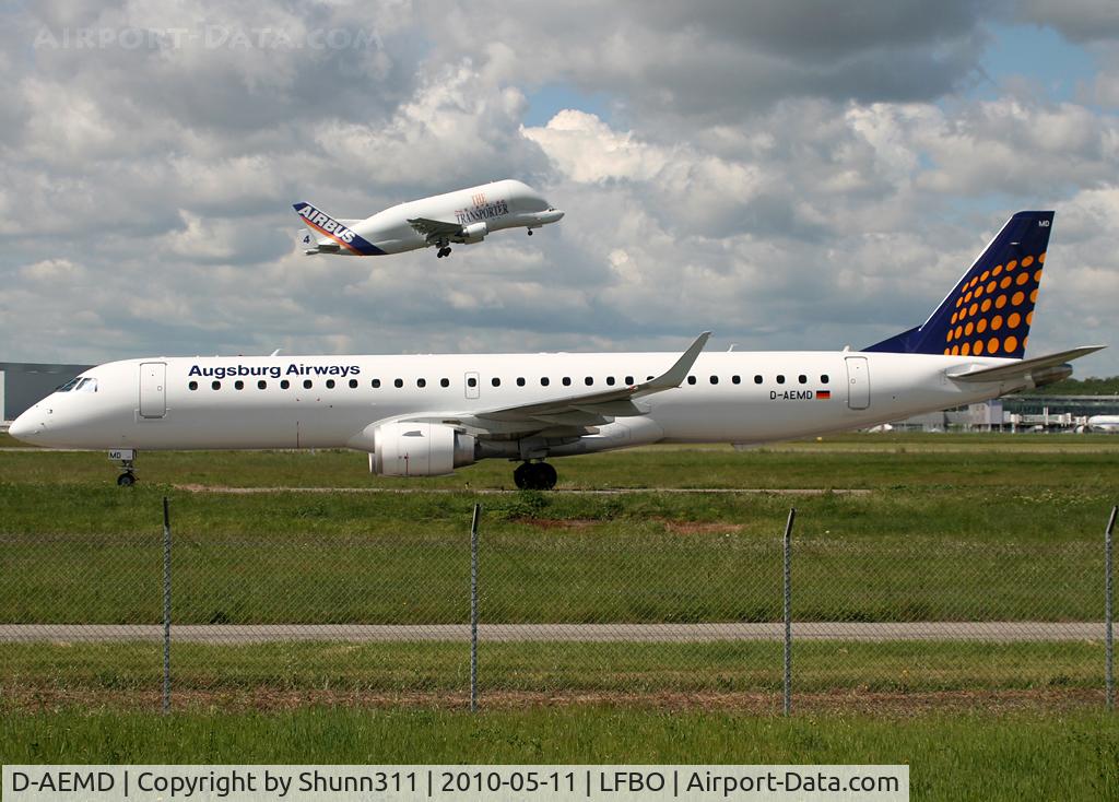 D-AEMD, 2009 Embraer 195LR (ERJ-190-200LR) C/N 19000305, Taxiing to the terminal...