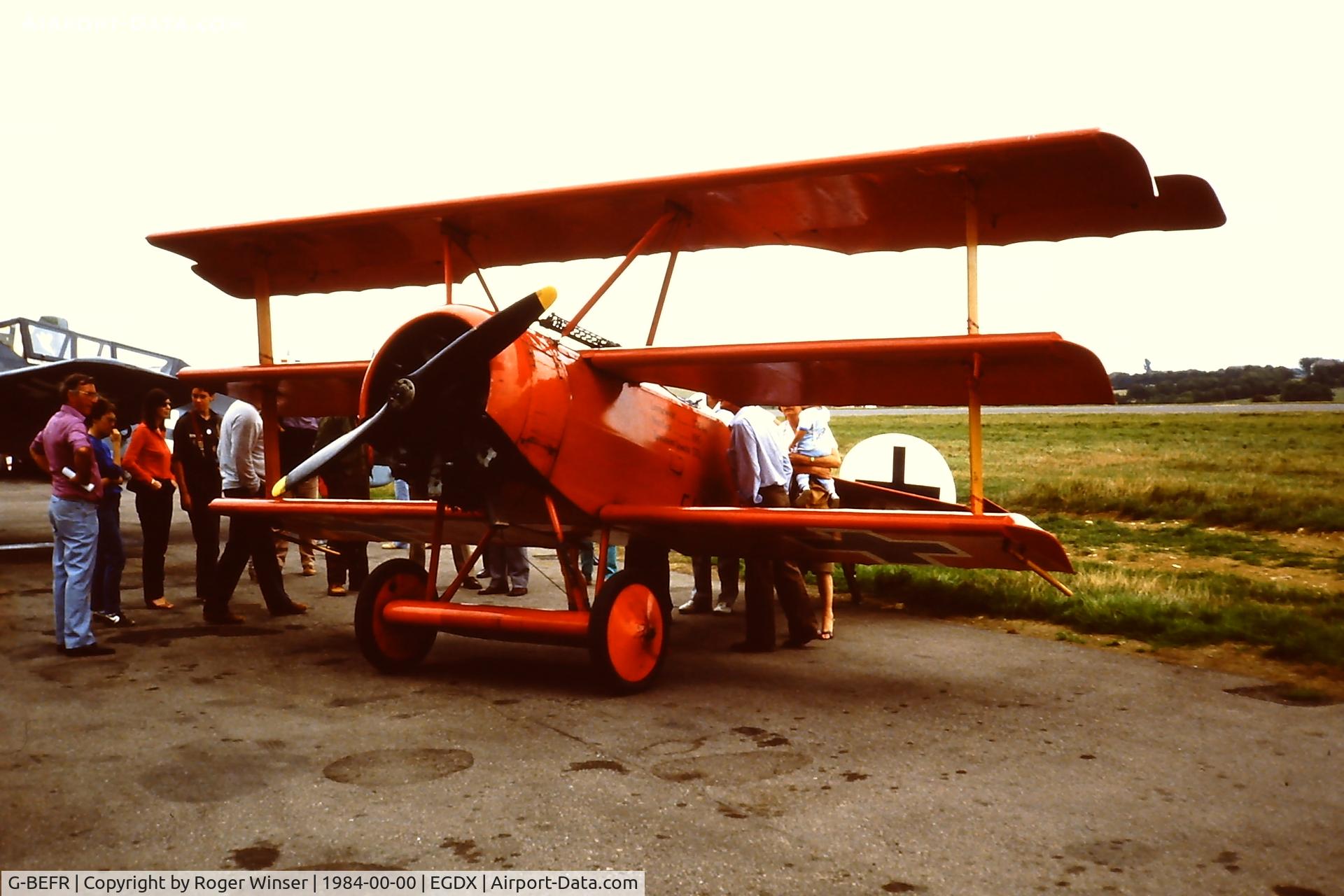G-BEFR, 1976 Fokker Dr.1 Triplane Replica C/N WA1, At the RAF St Athan Historic Aircraft Collection open day 1984
