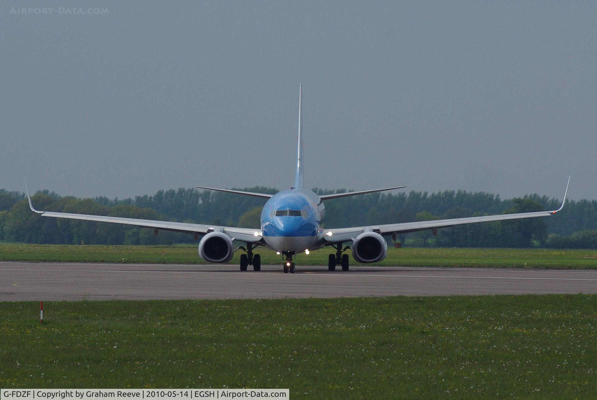 G-FDZF, 2008 Boeing 737-8K5 C/N 35138, About to depart from Norwich.