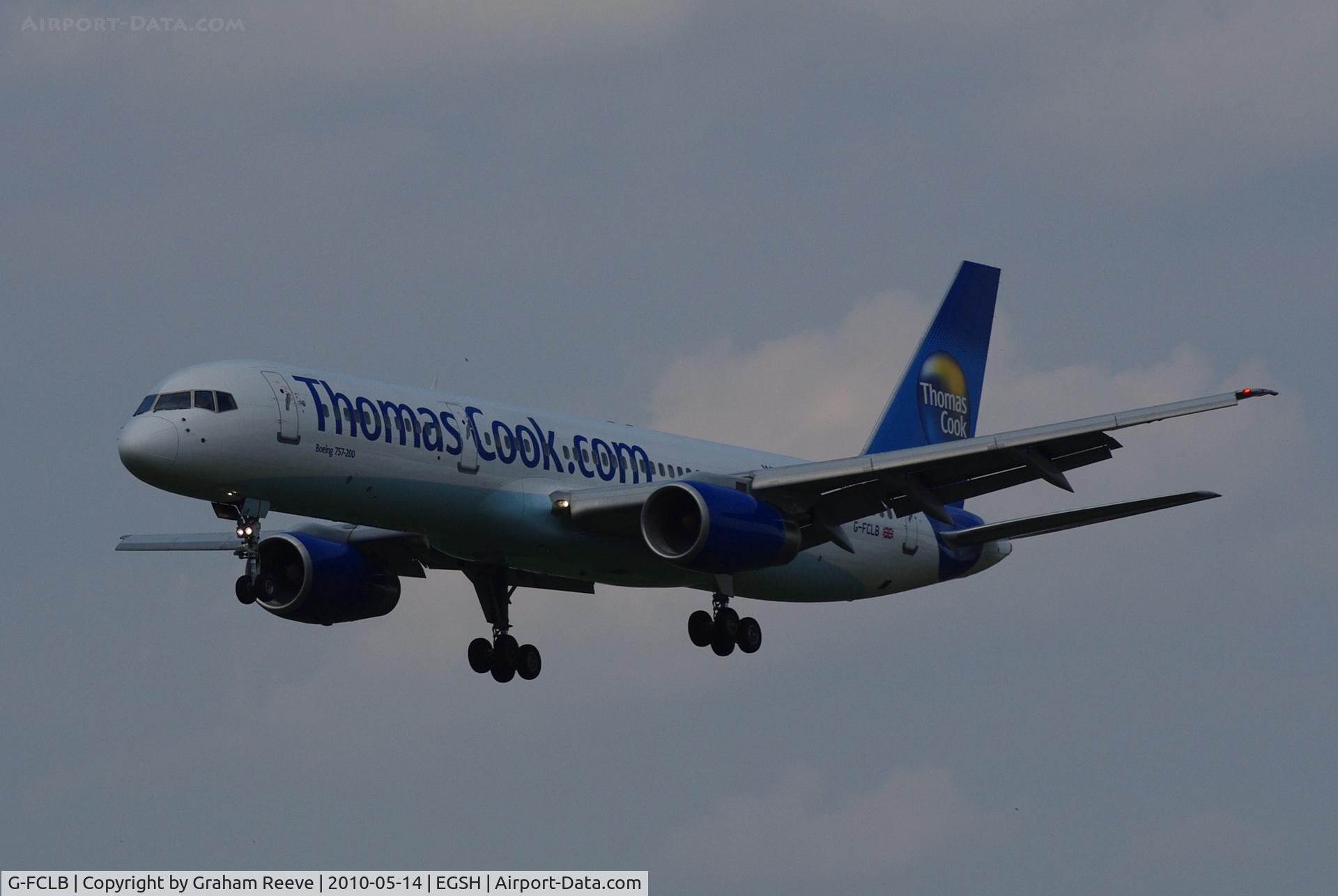 G-FCLB, 1997 Boeing 757-28A C/N 28164, Landing at Norwich.