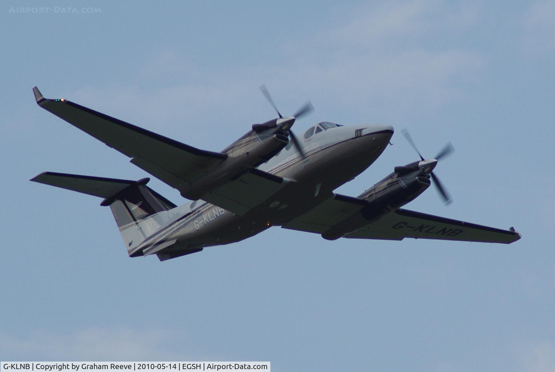 G-KLNB, 2009 Beech Super King Air 350 C/N FL-631, Departing from Norwich.