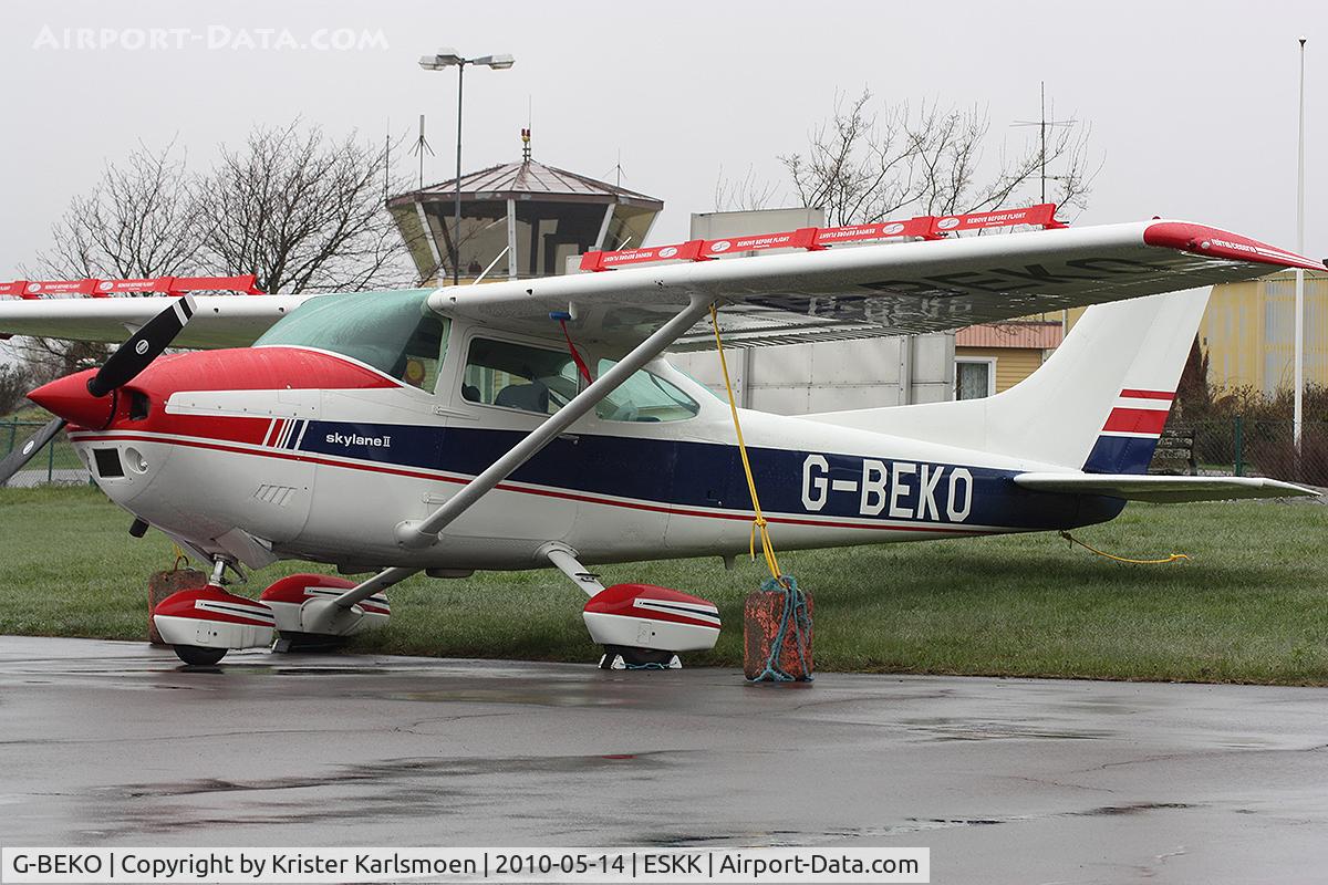 G-BEKO, 1977 Reims F182Q Skylane C/N F1820037, Parked in a rainy Sweden.