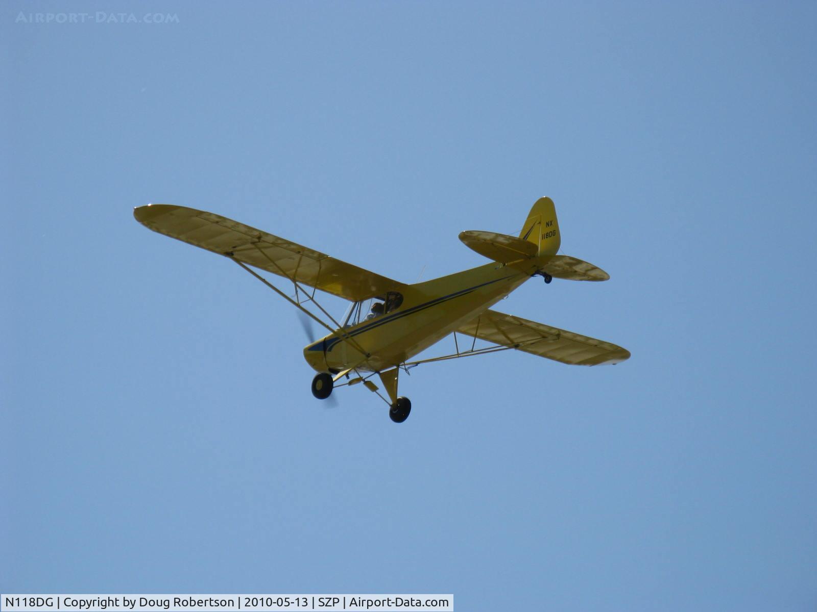 N118DG, 2008 Piper PA-18 Replica C/N 001, 2008 Ganzer XPA18, Continental O-200-A 100 Hp, takeoff climb Rwy 22
