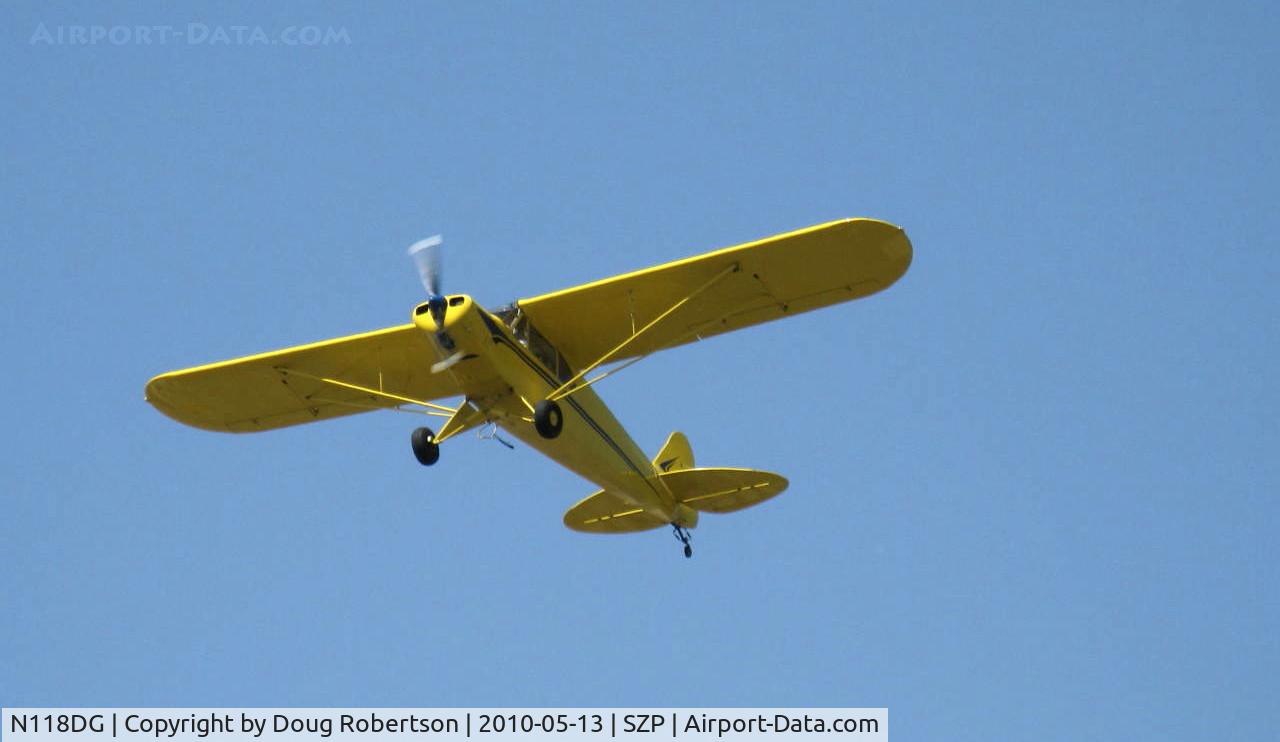 N118DG, 2008 Piper PA-18 Replica C/N 001, 2008 Ganzer XPA18, Continental O-200-A 100 Hp, takeoff climb Rwy 22