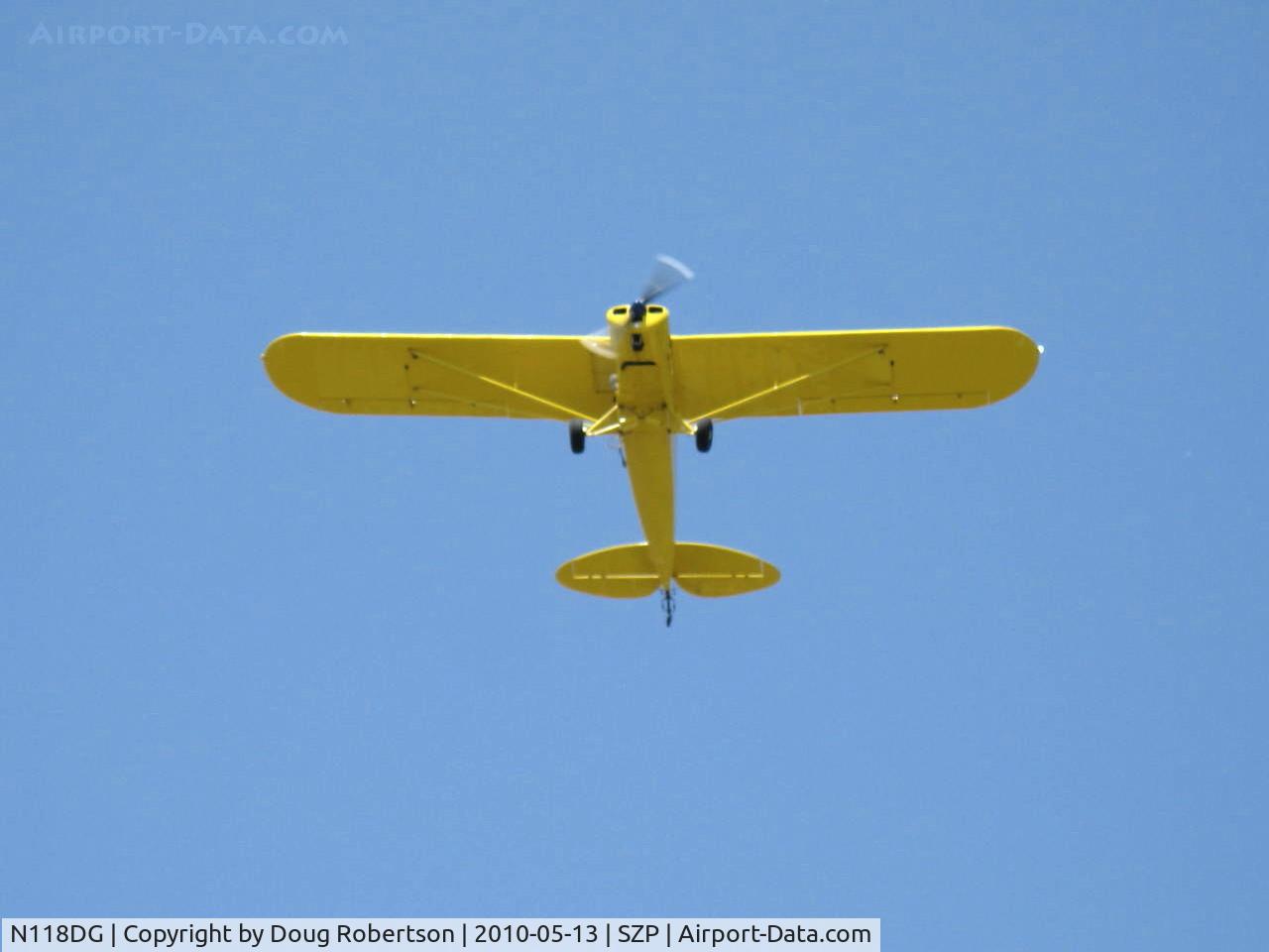 N118DG, 2008 Piper PA-18 Replica C/N 001, 2008 Ganzer XPA18, Continental O-200-A 100 Hp, takeoff climb Rwy 22