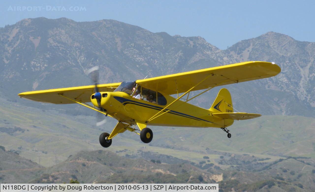 N118DG, 2008 Piper PA-18 Replica C/N 001, 2008 Ganzer XPA18, Continental O-200-A 100 Hp, Micro vortex generators, on final Rwy 22