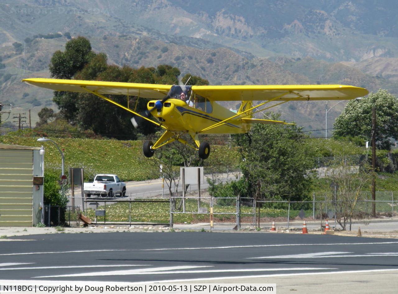 N118DG, 2008 Piper PA-18 Replica C/N 001, 2008 Ganzer XPA18, Continental O-200-A 100 Hp, Micro vortex generators, on final Rwy 22