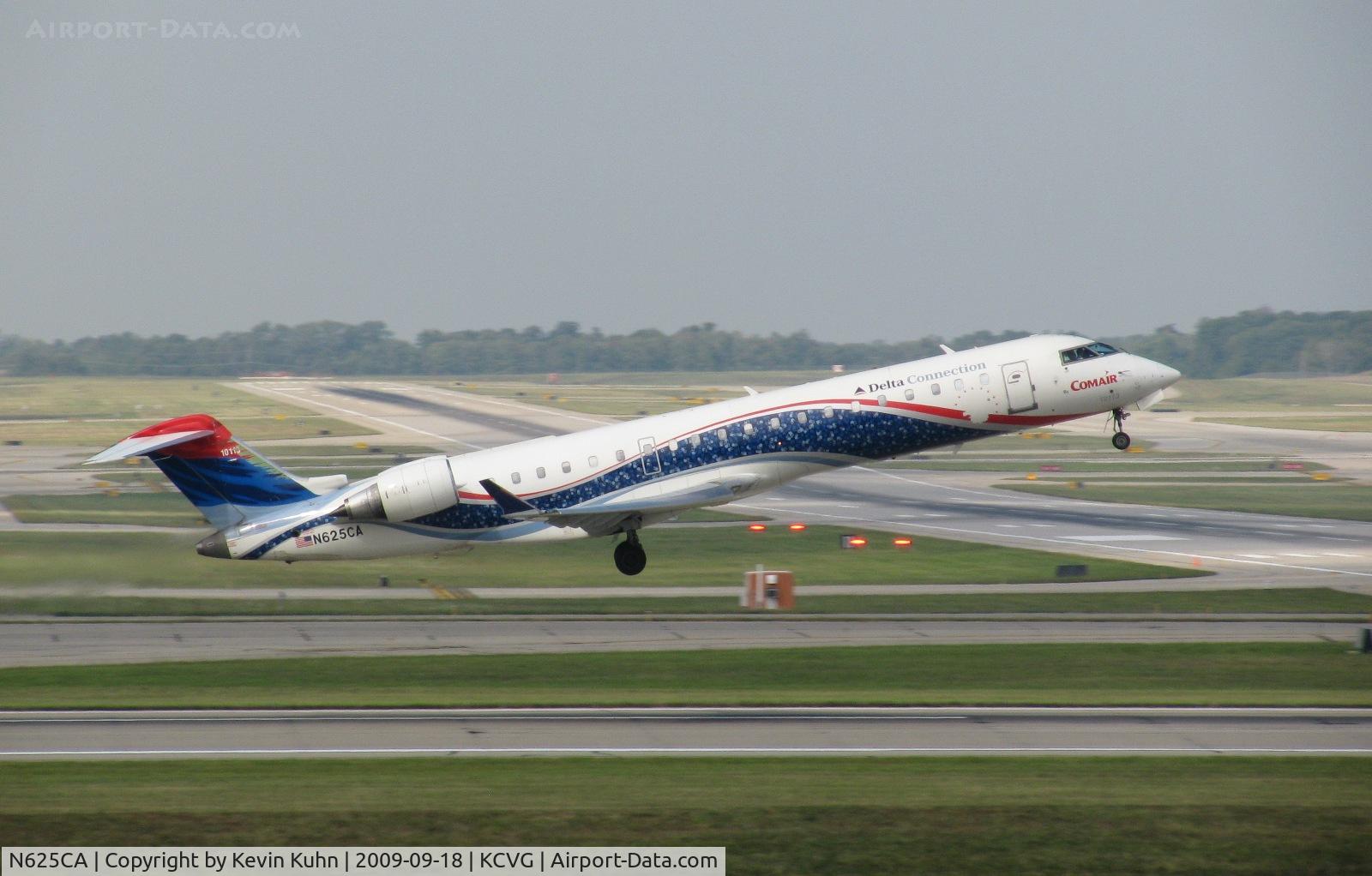 N625CA, 2003 Bombardier CRJ-700 (CL-600-2C10) Regional Jet C/N 10113, Colorful scheme as Comair's 150th CRJ. Already partially covered here, as of some time in Spring 2010 she's been fully repainted in the new DL c/s