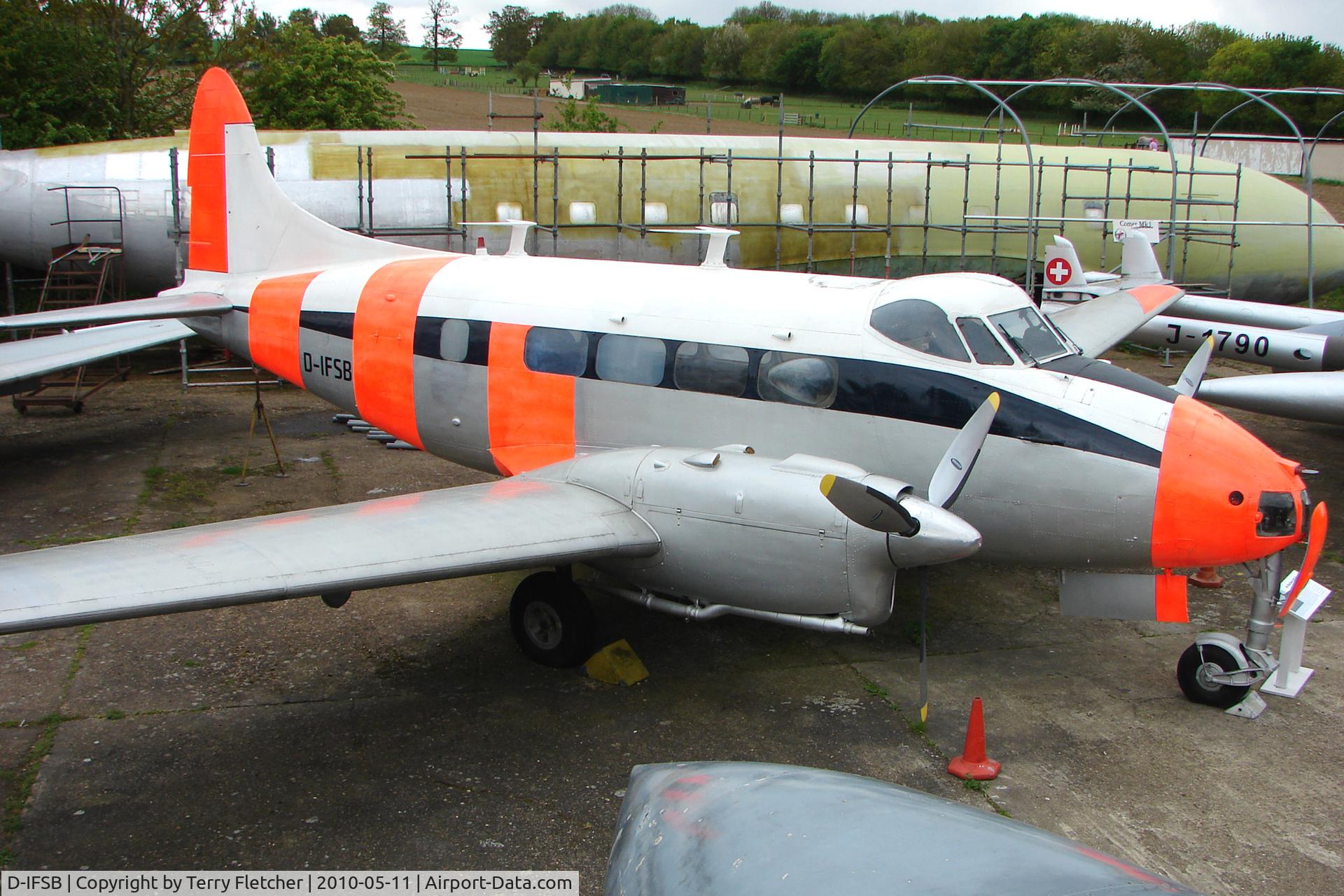 D-IFSB, De Havilland DH-104 Dove 2B C/N 04379, DH104 DOVE 2B, c/n: 04379 , exhibited at De Havilland Aircraft Heritage Centre at London Colney