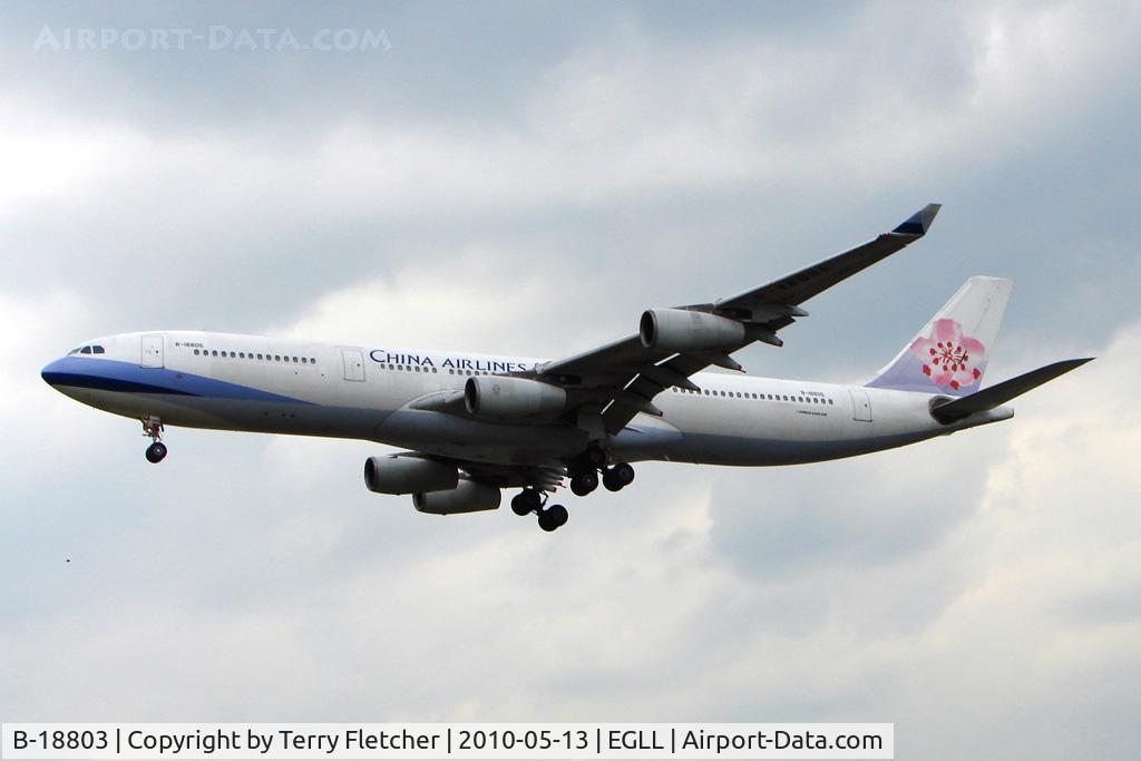 B-18803, 2001 Airbus A340-313 C/N 411, China Airlines A340 at Heathrow