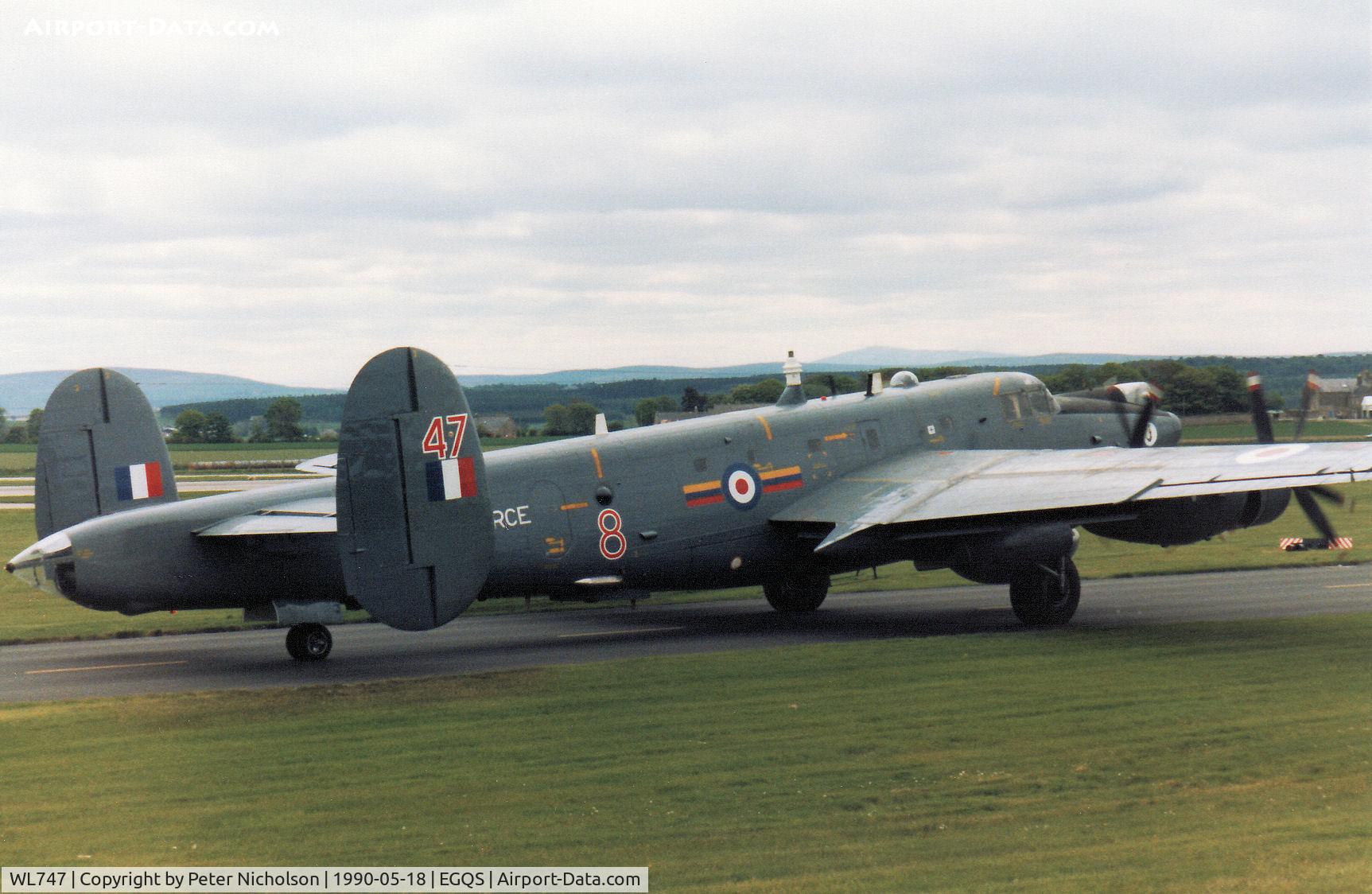 WL747, Avro 716 Shackleton AEW.2 C/N R3/696/239005, Shackleton AEW.2 of 8 Squadron taxying to the active runway at RAF Lossiemouth in May 1990.