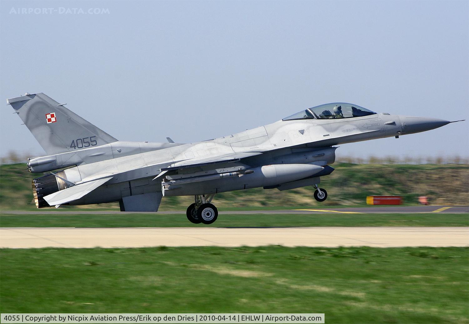 4055, 2007 Lockheed Martin F-16CJ Fighting Falcon C/N JC-16, Poland AF F-16C 4055 on landing on runway 06 at Leeuwarden AB, The Netherlands, during Frisian Flag 2010
