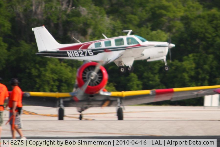 N18275, 1977 Beech A36 Bonanza 36 C/N E-1071, Landing on 9 during Sun N Fun 2010 at Lakeland, FL.