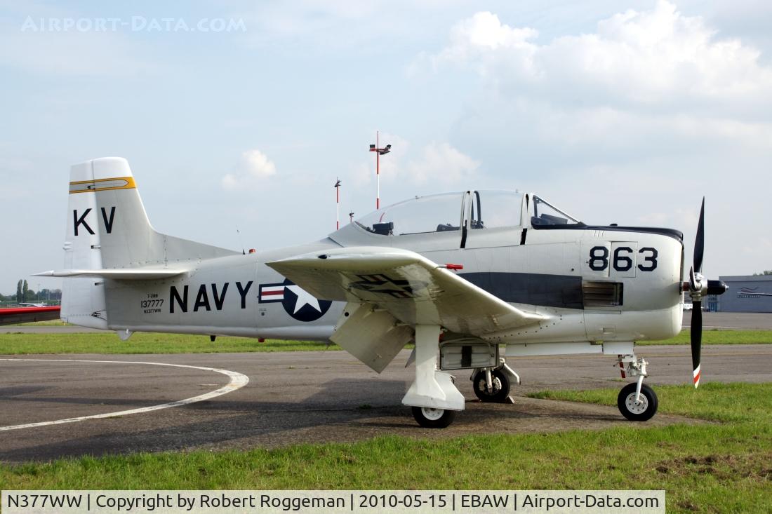 N377WW, 1954 North American T-28B Trojan C/N 200-140, Tail code.KV.NAVY.20 th Antwerp Stampe Fly In.