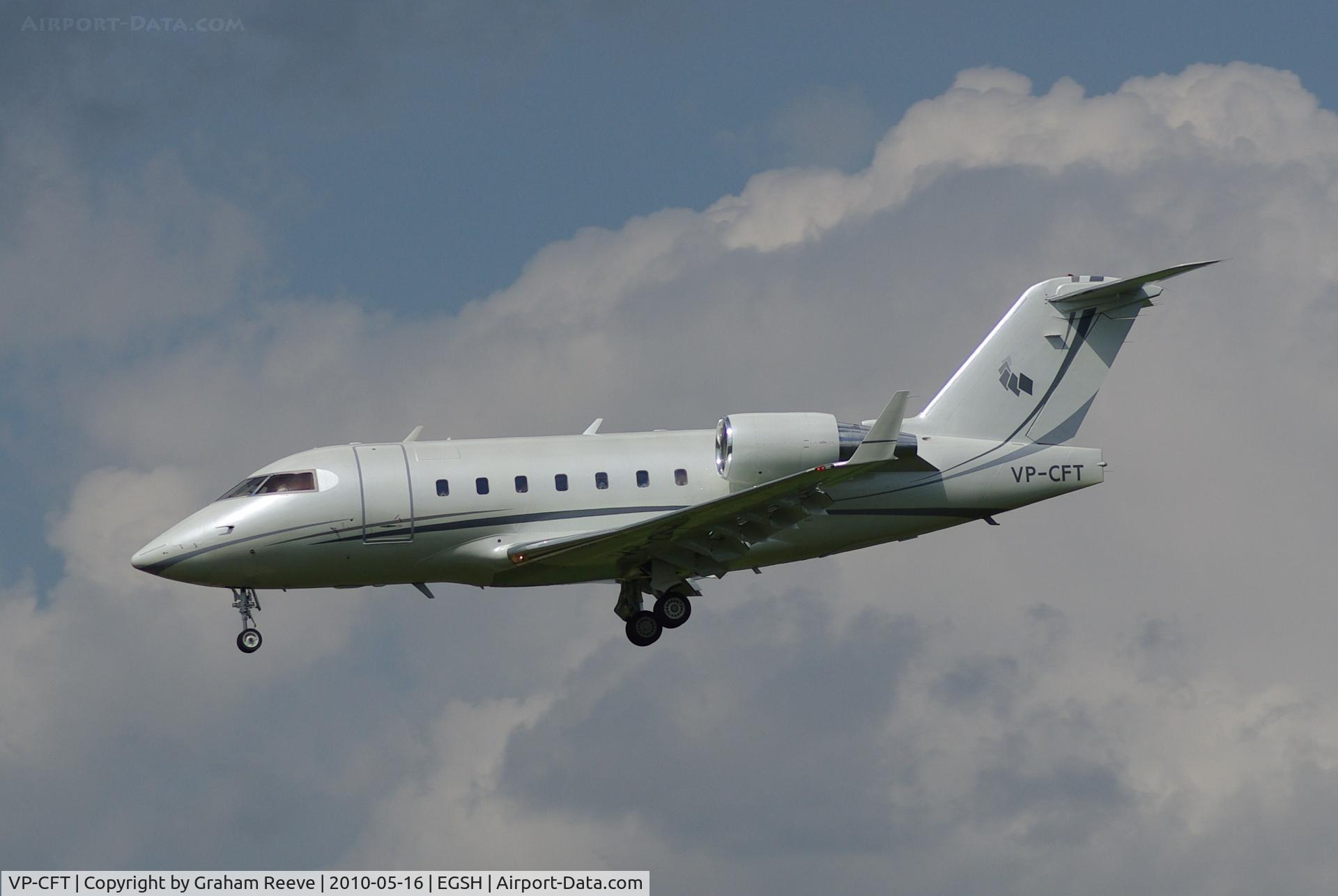VP-CFT, 1990 Canadair Challenger 601-3A (CL-600-2B16) C/N 5067, Landing at Norwich.