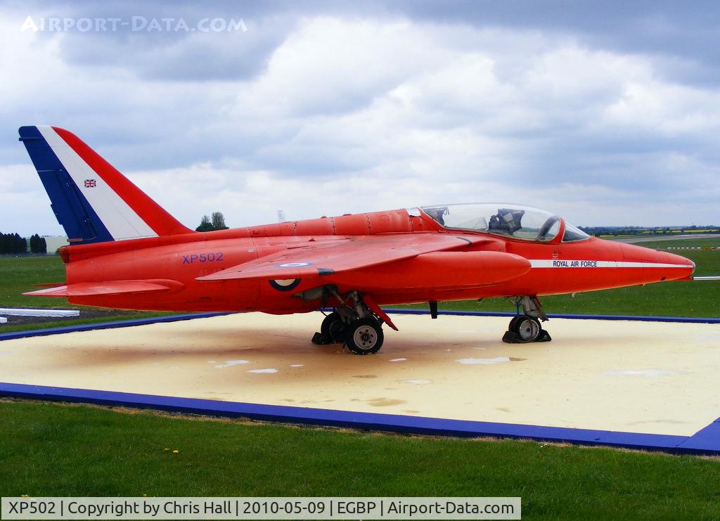 XP502, 1962 Folland Gnat T.1 C/N FL517, Folland Gnat T.1 displayed in front of the tower and restaurant