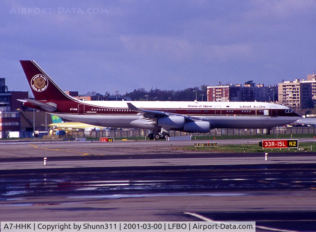 A7-HHK, 1993 Airbus A340-211 C/N 026, Ready for take off rwy 32L
