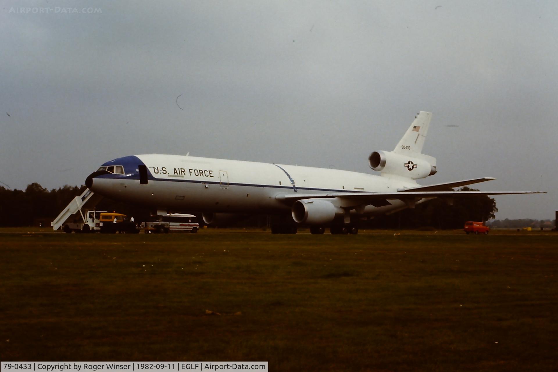 79-0433, 1981 McDonnell Douglas KC-10A Extender C/N 48200, Previous registration N110KC. Prototype tanker aircraft  at Farnborough Airshow in 1982.