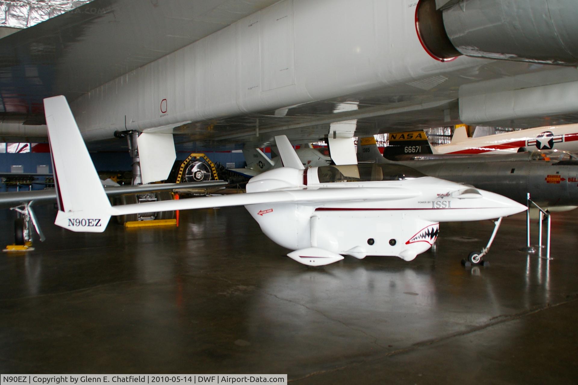 N90EZ, 1991 Rutan Long-EZ C/N 319, In the R&D hangar of the National Museum of the USAF.  Powered by a pulsed detonation engine.