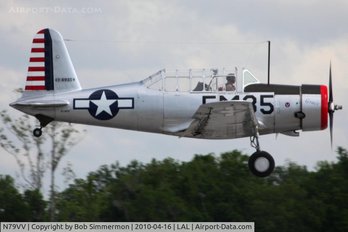 N79VV, 1942 Consolidated Vultee BT-13A C/N 11756, Landing on 9 during Sun N Fun 2010 at Lakeland, FL.