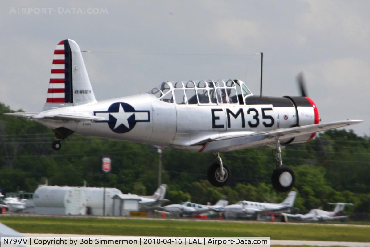 N79VV, 1942 Consolidated Vultee BT-13A C/N 11756, Landing on 9 during Sun N Fun 2010 at Lakeland, FL.